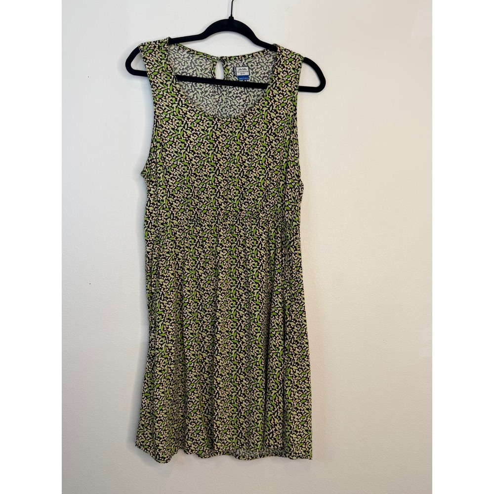 KAVU Women Green Botanical‎ Leaf Print Sleeveless Pocket Dress Large